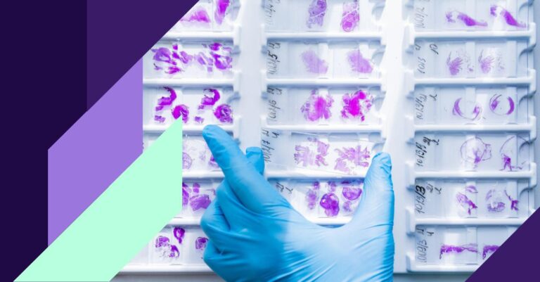 Data visualization representing AI-driven drug discovery using UK Biobank data