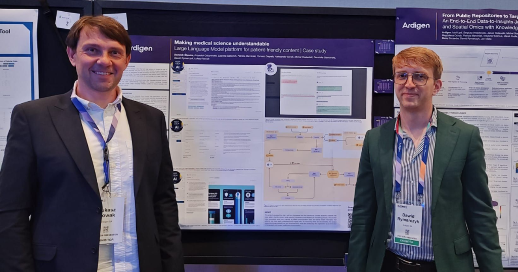 Łukasz Nowak and Dawid Rymarczyk from Ardigen presenting AI in drug discovery posters at Bio-IT World 2026